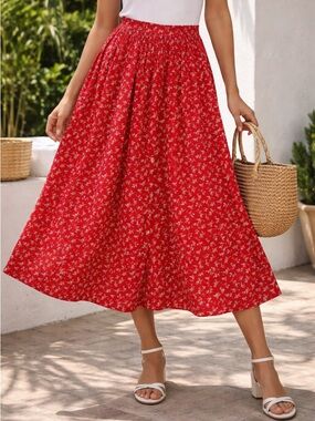 Vintage Stonebridge Red white blue Ditzy Full Floral Maxi Skirt